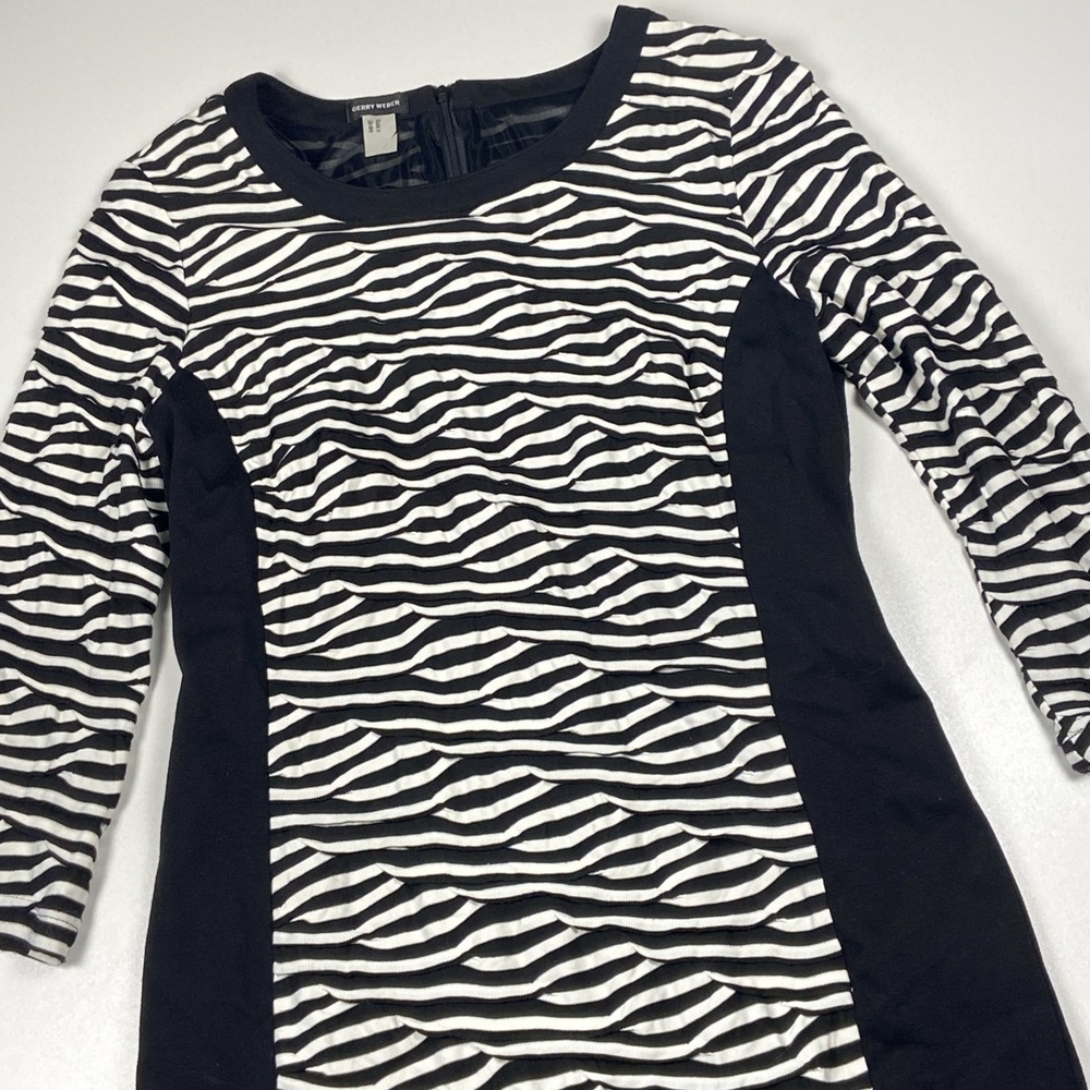 Gerry Weber Long Sleeve Dress Sz 6 Black White Stretch Textured Abstract Stripe‎